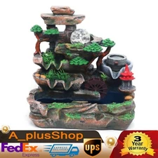 Indoor Water Fountain With Led And Mist Resin Rockery Fengshui Tabletop Decor US