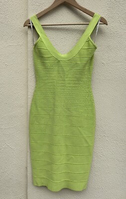 Herve Leger Bodycon Bandage Dress Lime Neon Green BNWT