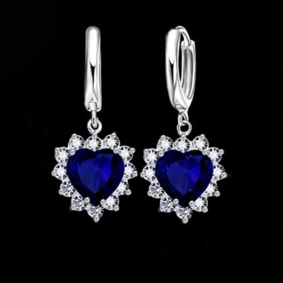 10mm NATURAL LONDON BLUE TOPAZ HEART 2ct 925 STERLING SILVER LEVERBACK EARRINGS