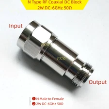 N Male to Female RF Coaxial DC Block 2W DC-6GHz 50Ω Stainless steel DC-Block