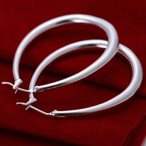 Women Gils Silver Plated Filled Egg Shape Smooth Hoop Earrings Jewellery - Picture 5 of 6