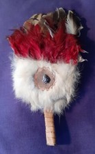 RARE INDIGENOUS NATIVE AMERICAN LEATHER, REAL FUR & FEATHERS SMALL HAND FAN