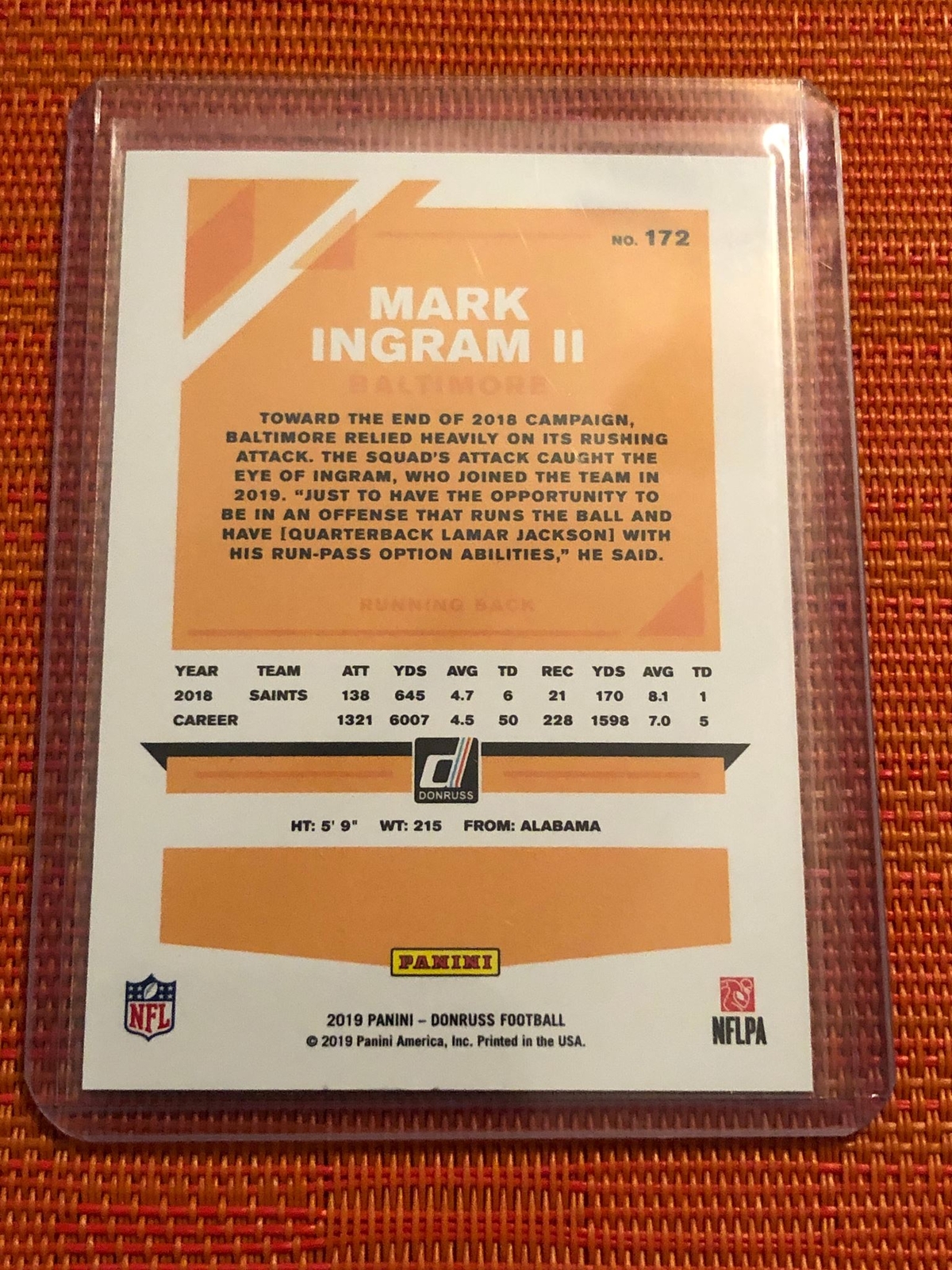 2019 Donruss Stat line #172 Mark Ingram II /500