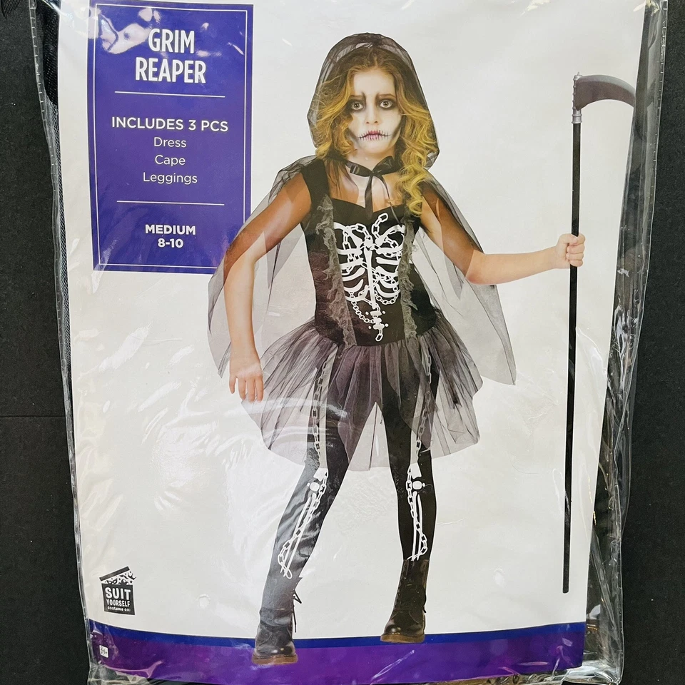 Disfraz de Halloween Esqueleto Ghoul Scary Reaper Niña Niñas Talla Mediana 8-10 Foto 4 de 4