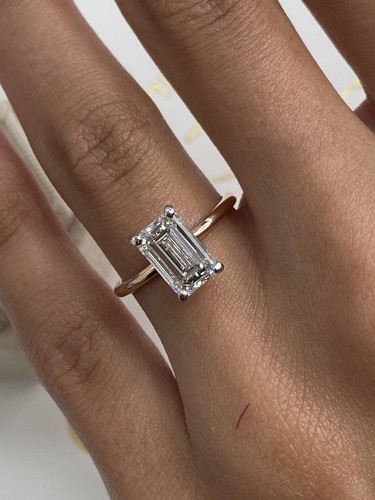 Emerald Lab Created Diamond Solitaire Engagement Ring 2Ct E/VVS2 14k Rose Gold - Picture 1 of 12