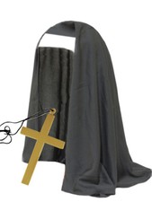 SET Catholic Black  White NUN HABIT HAT w/ Giant Gold CROSS Crucifix Costume