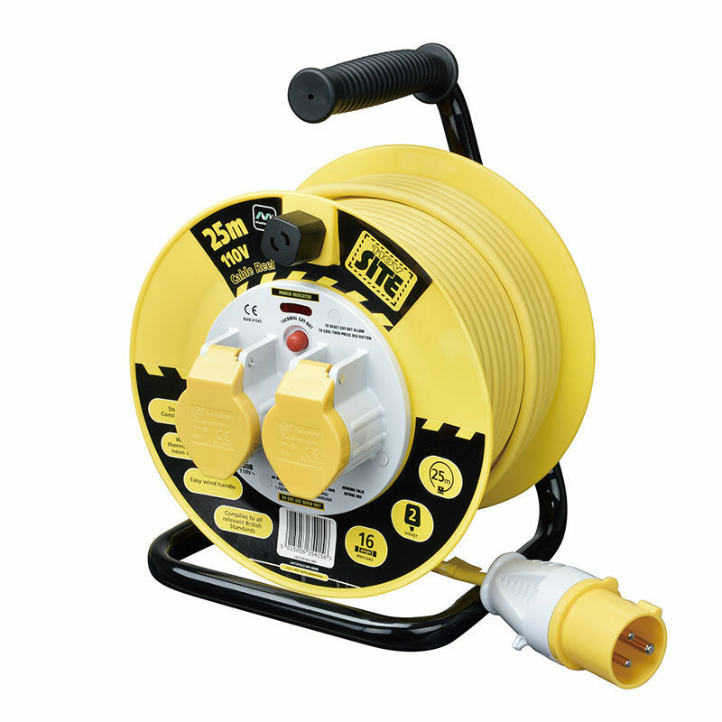 Masterplug 50m Cable Reel 110V 16A Thermal Cut-Out Twin Socket LVCT5016/2-MP