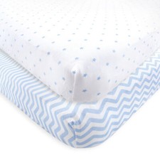 Luvable Friends Baby Boy Fitted Crib Sheet, Blue Chevron Stars, One Size