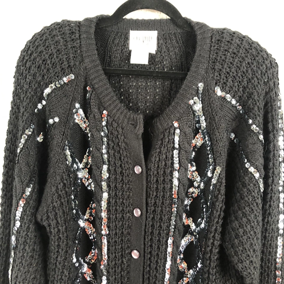 Cárdigan Cervelle Mujer 1X Talla Grande Negro Lentejuelas Frontales Retro Y2K Brillante Foto 2 de 4