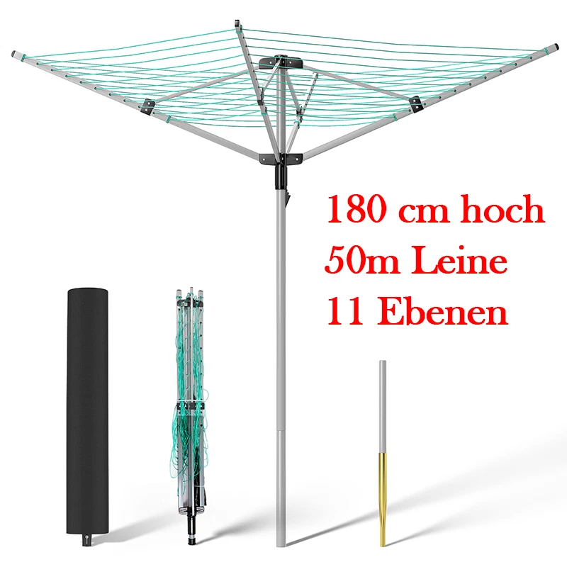 Nisorpa Wäschespinne Wäscheständer Wäscheschirm Wäscheleine 50m Leine 11 Ebenen - Bild 1 von 4