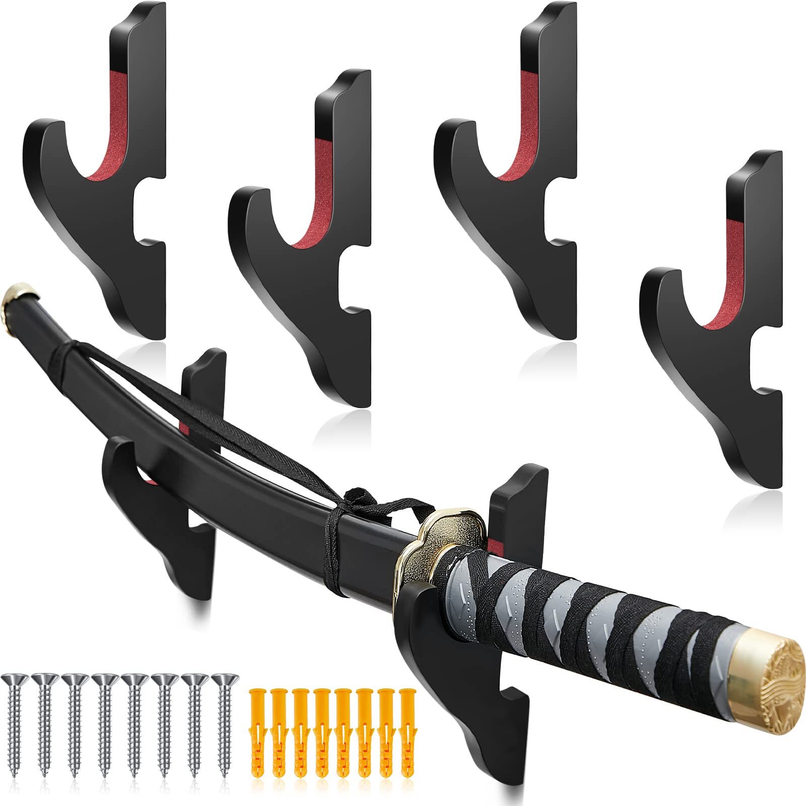 4 Pieces Sword Wall Mount Katana Holder Sword Mount Katana Wall Mount Sword M...