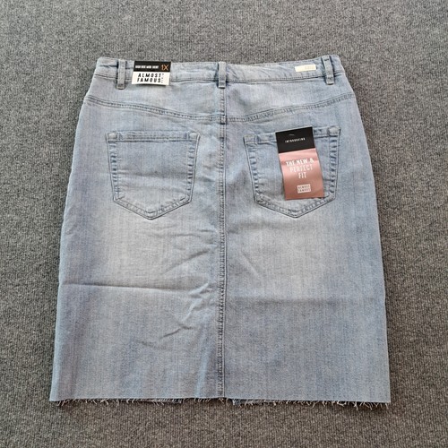 Almost Famous Skirt Womens Size 1X Blue Denim High Rise Midi Front Split New - Picture 2 of 9