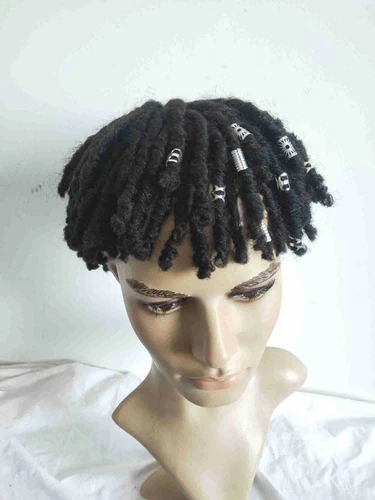 Short Afro Curly Dreadlock Toupee for Men Human Hair Black African American Wigs - Picture 2 of 7