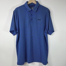 Under Armour HeatGear UA Performance Polo Shirt Blue Yellow Stripe Men s Large L