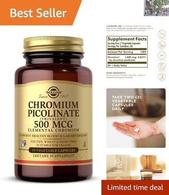 Chromium Picolinate 500mcg -  Capsules for Blood Sugar Support - 60 Count