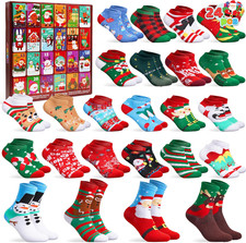 2025 Christmas Advent Calendar 24 Warm Socks Adults 20 Low Cut 4 Knee High Gifts