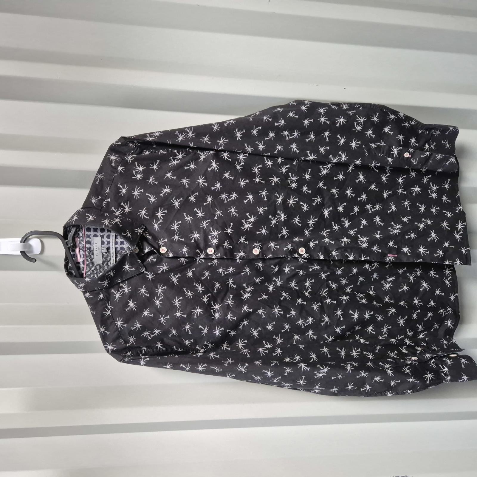 Ted Baker Shirt Mens Size Large Black Palm Tree Print Long Sleeve Smart Casual