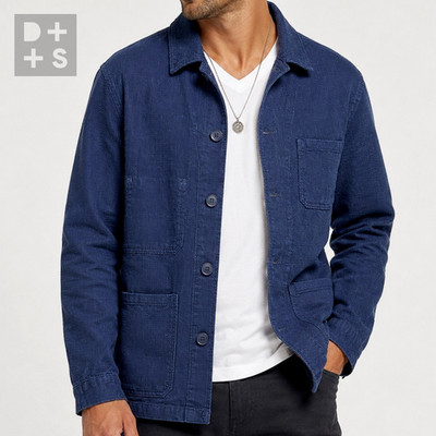 Express Mens Chore Jacket Navy Blue Button Front Utility Workwear Pockets XS