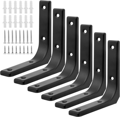 6Pcs Black Metal Shelf Support Angle L Brackets, 4 X 4 Inch Wall Mounted Floatin