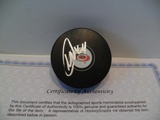 Nicolas Deslauriers Autograph Signed Carolina Hurricanes Puck COA Bright Silver