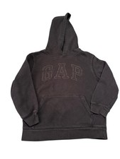 Gap Fleece Lined Hoodie Kids Small Black Embroidered Logo Long Sleeve Pullover