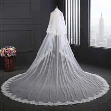 Glittering Golden Two Layers Blusher Cathedral Long Wedding Veil White Ivory
