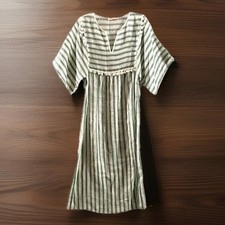 Tory Burch Striped Linen Caftan Dress size Small Midi Green White