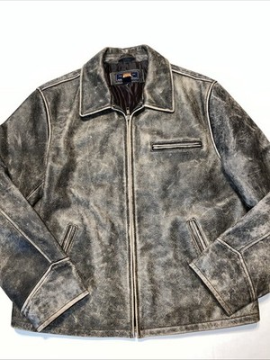 VTG Route 66 Distressed Brown Leather Jacket Men s Large Zip Biker Moto Coat