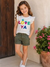 Carter's Kid Girls' 2-Piece Fruity Sequin Tee Roll Cuffed Shorts Set Size 7