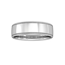 9ct White Gold Jewelco London Bombe Court Lattice Edge Band Wedding Ring 6mm