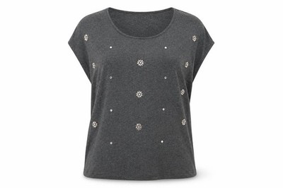 ESMARA Damen Pullover Sweatshirt Größe L grau geblümt ärmellos Perlen