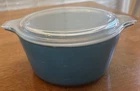 Vintage Pyrex Round Casserole Dish w/ Lid 1.5 Qt. Horizon Blue 474-B Made in USA