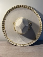   Pigalle  White And Gold Sombrero. Made In Mexico. GOOD Condition SEE DESC