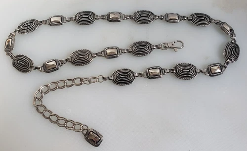 Silver Tone Women's Chunky Modernist Link Belt Geometric Rope Fits  34-41 Inches