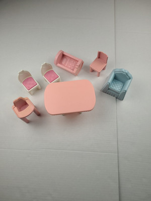 #ad Vintage 1990s Playskool doll house furniture lot bed washer chairs vanity $18.74