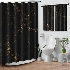 Marble Black Gold Shower Curtain Set, Abstract Art Bathroom Window Waterproof...