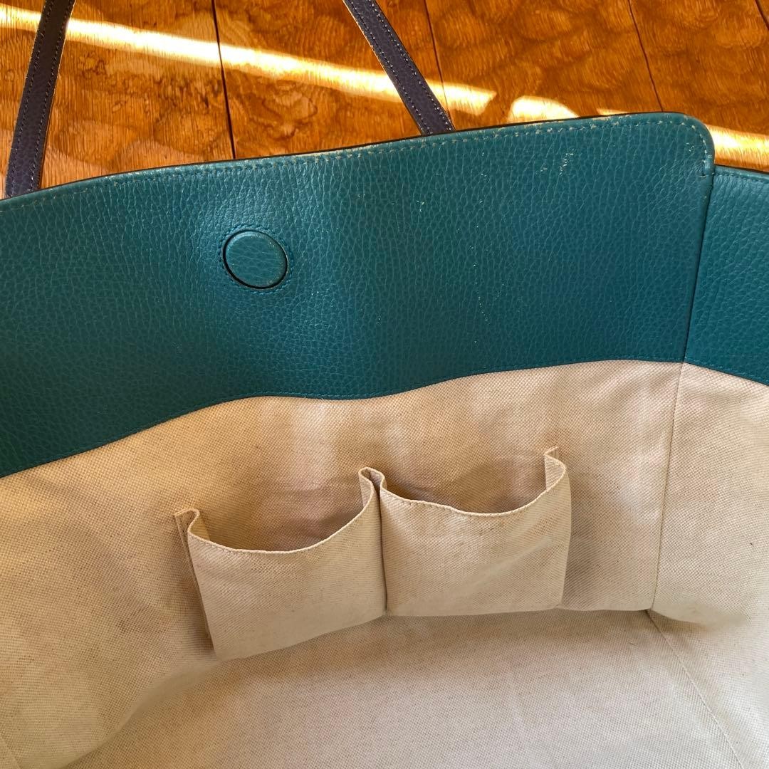 GUCCI Swing Leather Tote Bag Navy Turquoise Bi-Color Made in Italy thumbnail 11