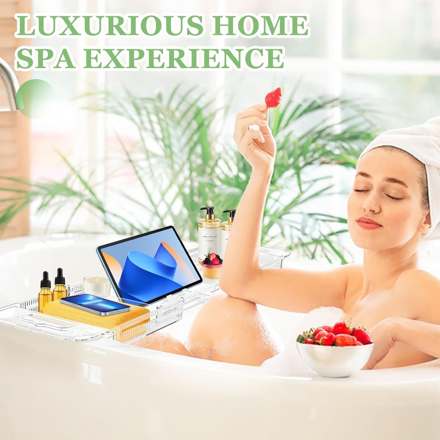 Deluxe Collapsible Bath Tray - Perfect for Wine, Books, and Home Spa Essentials thumbnail 9