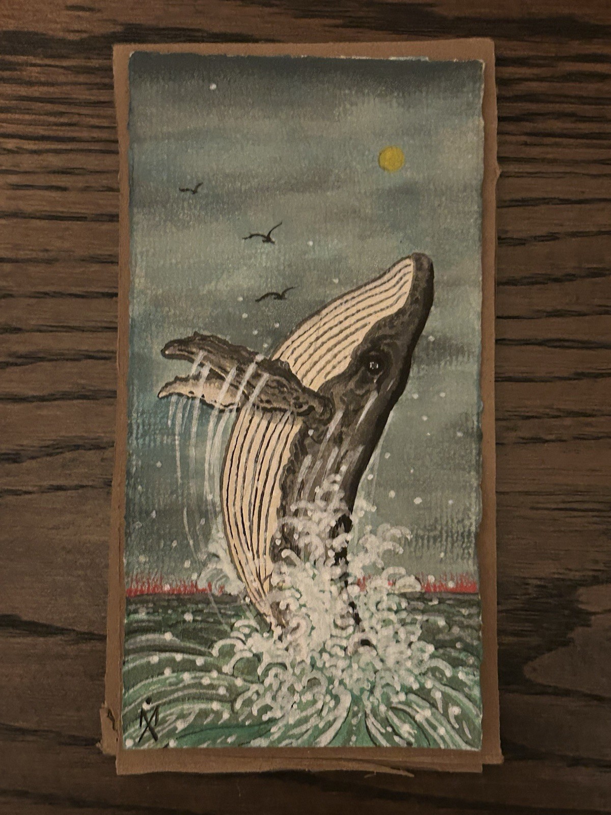 Michael Aul Original Painting Humpback Whale Tattoo RARE Daniel Higgs Ed Hardy