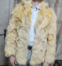 Vintage Luxury Real genuine yellow Fox blonde fur fluffy jacket XS 3 32