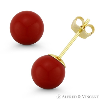#ad #ad 3mm to 10mm Red Coral Ball Studs Pushback Stud Earrings in 14k 14kt Yellow Gold $54.99