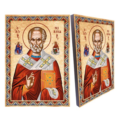 Icono cristiano ortodoxo griego de madera San Nicolás de Myra - Imagen 1 de 9