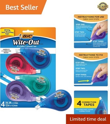 BIC EZ Correct 4-Count White Correction Tape - Instant, Tear-Resistant Solution