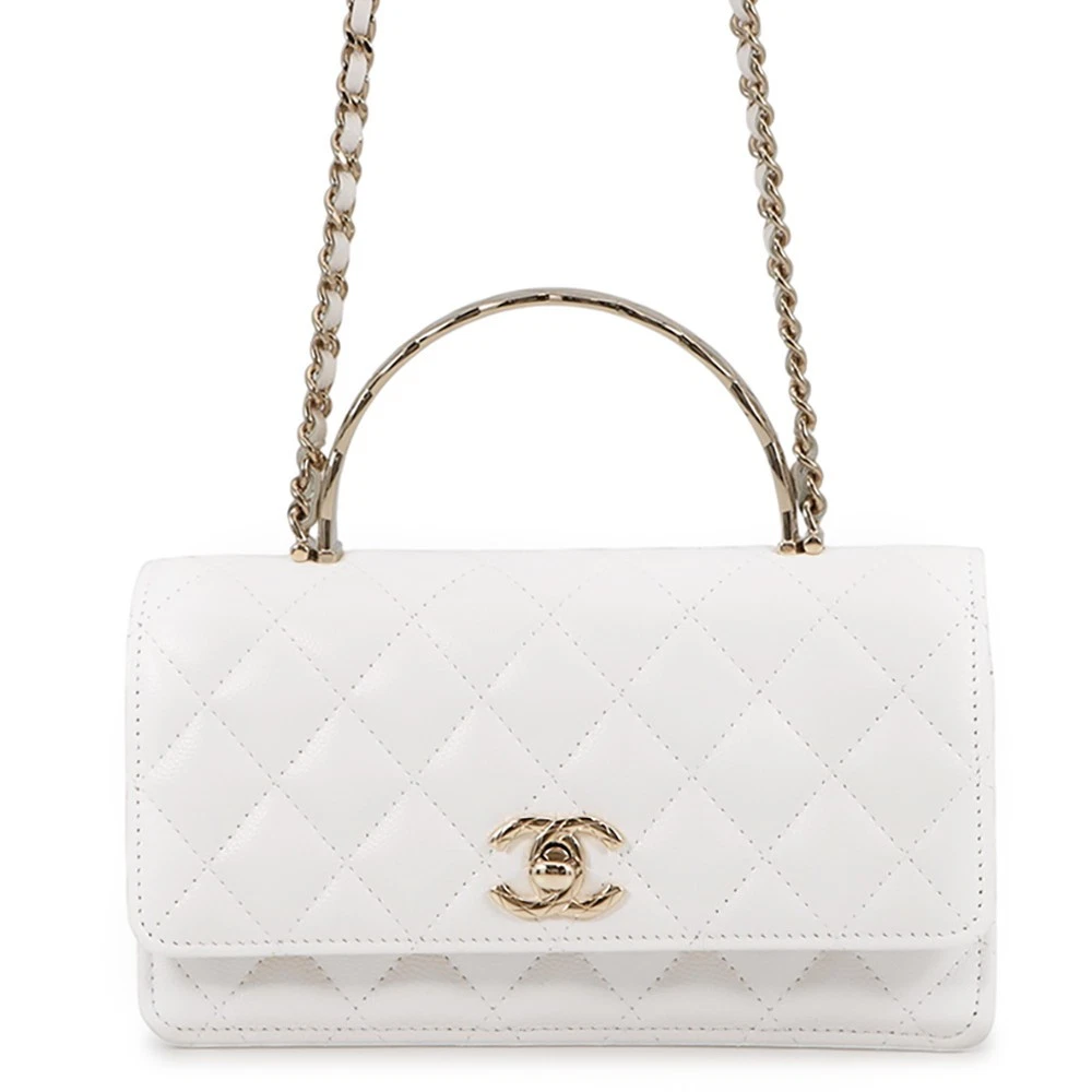 Chanel — CHANEL Matelasse Top Handle Chain Wallet Calfskin White