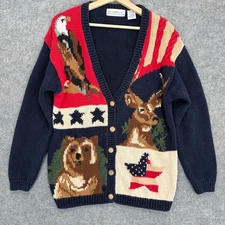 The Eagles Eye National Wildlife Cardigan Sweater Adult Medium USA Bear Deer