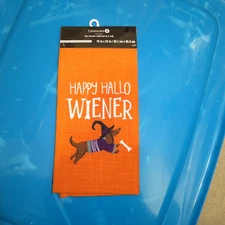 Dachshund Halloween Wiener Dog Witch Kitchen Towel Bone Orange Purple NIP