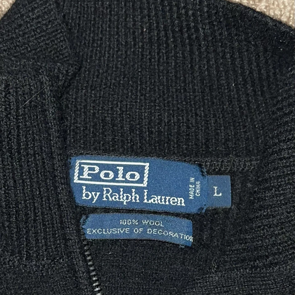 Men’s Polo Ralph Lauren 100% Wool Black Leather Elbows 1/2 Zip Pullover Large - Image 3 of 4