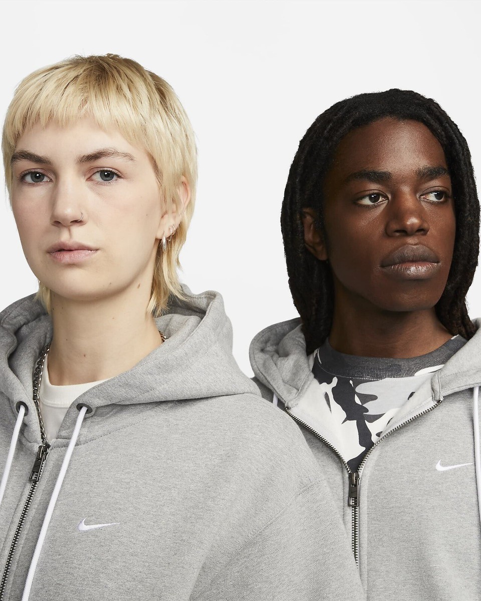 スウェット・トレーナー Nike FLEECE (DR0403) Men's Size M Nike Solo Swoosh Gray Full-Zip Hoodie