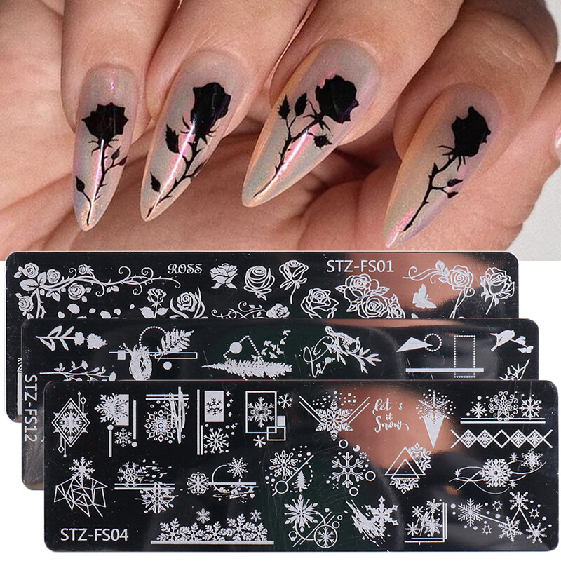 Reusable nail art stamping plates diy flower nail stencils template -gels  polish