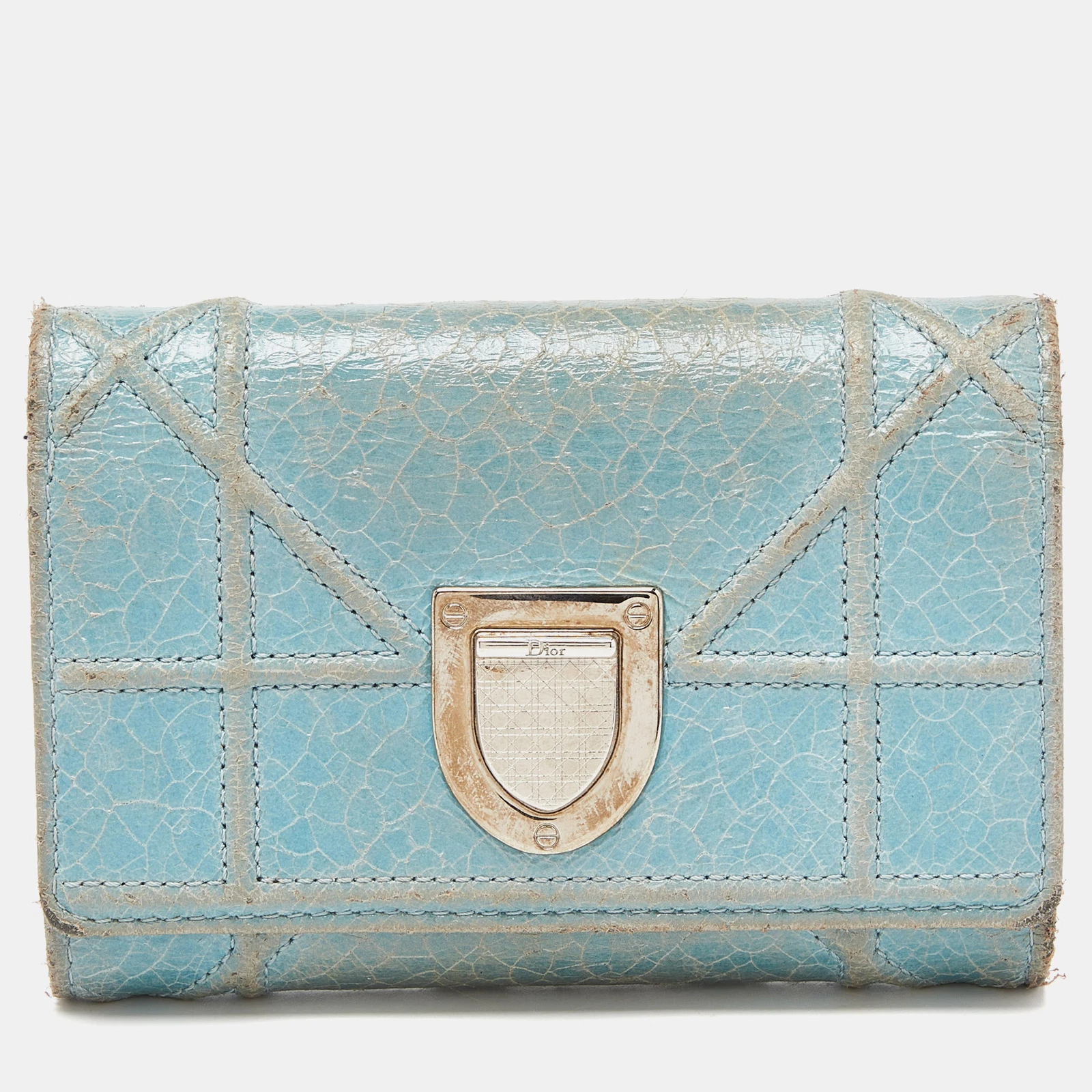 Portefeuille triplé en cuir froissé bleu Diorama